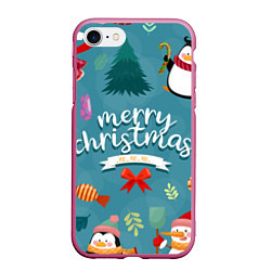 Чехол iPhone 7/8 матовый Merry Christmas from Eugenia, цвет: 3D-малиновый