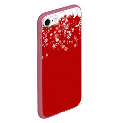 Чехол iPhone 7/8 матовый Рождественские снежинки, цвет: 3D-малиновый — фото 2