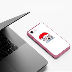 Чехол iPhone 7/8 матовый Новогодний Диско Енотик, цвет: 3D-малиновый — фото 2
