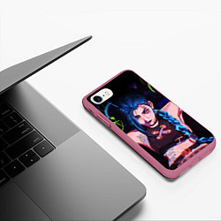 Чехол iPhone 7/8 матовый LEAGUE OF LEGENDS JINX NEON АРКЕЙН, цвет: 3D-малиновый — фото 2