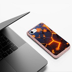 Чехол iPhone 7/8 матовый НОВОГОДНИЕ ОГНЕННЫЕ 3D ПЛИТЫ FIRE NEON HEXAGON, цвет: 3D-светло-розовый — фото 2