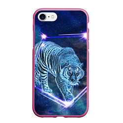 Чехол iPhone 7/8 матовый Тигр идет по млечному пути, цвет: 3D-малиновый