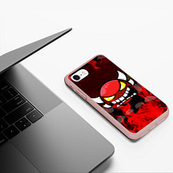 Чехол iPhone 7/8 матовый GEOMETRY DASH RAGE SMLIE LEVELS RED FIRE, цвет: 3D-светло-розовый — фото 2