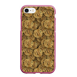Чехол iPhone 7/8 матовый Bitcoins, цвет: 3D-малиновый