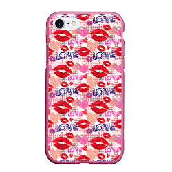 Чехол iPhone 7/8 матовый LOVE поцелуи, цвет: 3D-малиновый