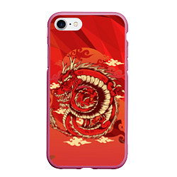 Чехол iPhone 7/8 матовый Красно-огненный дракон, цвет: 3D-малиновый