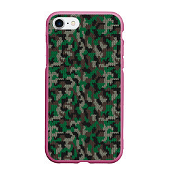 Чехол iPhone 7/8 матовый Зелёный Вязаный Камуфляж, цвет: 3D-малиновый