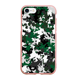 Чехол iPhone 7/8 матовый Зелено-черный камуфляж, цвет: 3D-светло-розовый