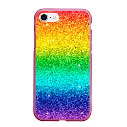 Чехол iPhone 7/8 матовый Блестки радуга, цвет: 3D-малиновый
