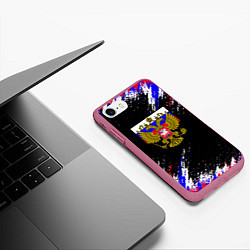 Чехол iPhone 7/8 матовый Russia Флаг с Гербом, цвет: 3D-малиновый — фото 2