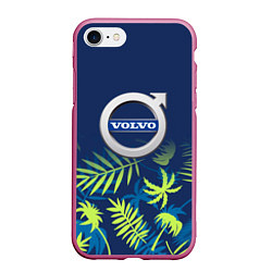 Чехол iPhone 7/8 матовый Volvo Тропические листья, цвет: 3D-малиновый