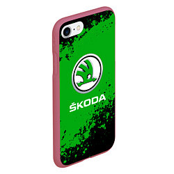 Чехол iPhone 7/8 матовый Skoda следы от шин, цвет: 3D-малиновый — фото 2
