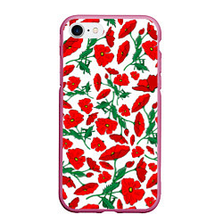 Чехол iPhone 7/8 матовый Цветы Красные Маки на белом фоне, цвет: 3D-малиновый