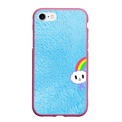 Чехол iPhone 7/8 матовый Облачко на голубом мехе с радугой парная