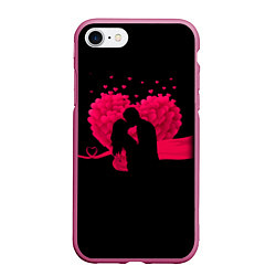 Чехол iPhone 7/8 матовый Силуэты Влюбленных Сердце из Роз и Любовь, цвет: 3D-малиновый