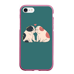 Чехол iPhone 7/8 матовый Влюблённые бульдоги, цвет: 3D-малиновый