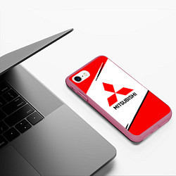 Чехол iPhone 7/8 матовый Mitsubishi Logo Geometry, цвет: 3D-малиновый — фото 2