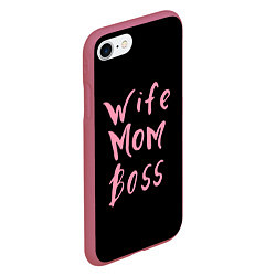 Чехол iPhone 7/8 матовый Wife Mom Boss, цвет: 3D-малиновый — фото 2