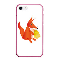 Чехол iPhone 7/8 матовый Fox poligonal with bit of cheese, цвет: 3D-малиновый