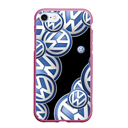 Чехол iPhone 7/8 матовый Volkswagen logo Pattern, цвет: 3D-малиновый