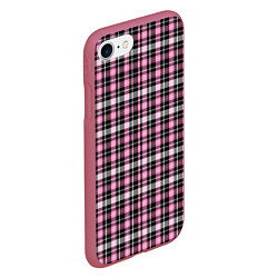 Чехол iPhone 7/8 матовый Шотландская клетка Tartan scottish роз-черно-бел, цвет: 3D-малиновый — фото 2