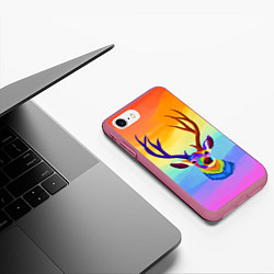 Чехол iPhone 7/8 матовый Олень Красочный, цвет: 3D-малиновый — фото 2