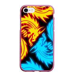 Чехол iPhone 7/8 матовый НЕОНОВЫЕ ДРАКОНЫ NEON DRAGONS, цвет: 3D-малиновый