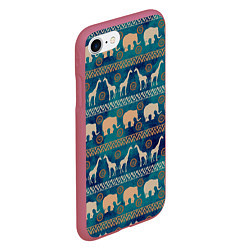 Чехол iPhone 7/8 матовый Жирафы и слоны, цвет: 3D-малиновый — фото 2