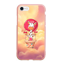 Чехол iPhone 7/8 матовый Жираф на воздушном шаре, цвет: 3D-светло-розовый