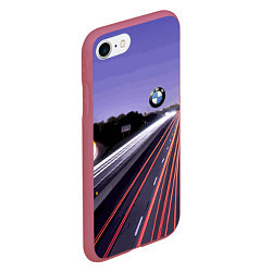 Чехол iPhone 7/8 матовый BMW Ночная трасса, цвет: 3D-малиновый — фото 2