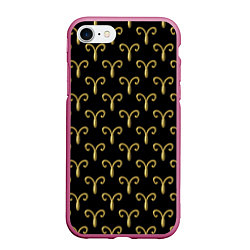 Чехол iPhone 7/8 матовый Золотой овен на черном фоне Паттерн, цвет: 3D-малиновый