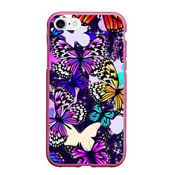 Чехол iPhone 7/8 матовый Бабочки Butterflies, цвет: 3D-малиновый