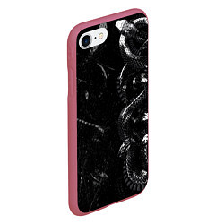 Чехол iPhone 7/8 матовый Змеиный Паттерн Snake Black, цвет: 3D-малиновый — фото 2