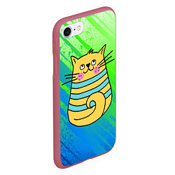 Чехол iPhone 7/8 матовый Желтый кот в зеленую полоску, цвет: 3D-малиновый — фото 2