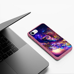 Чехол iPhone 7/8 матовый Neon space pattern 3022, цвет: 3D-малиновый — фото 2