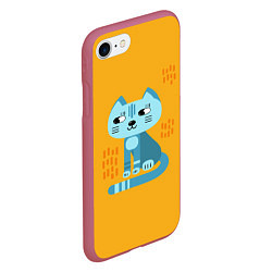 Чехол iPhone 7/8 матовый Очаровательный котик в плоском стиле в ярких цвета, цвет: 3D-малиновый — фото 2