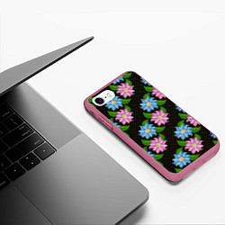 Чехол iPhone 7/8 матовый FLOWERS BLACK, цвет: 3D-малиновый — фото 2