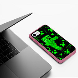Чехол iPhone 7/8 матовый MINECRAFT - CREEPER МАЙНКРАФТ, цвет: 3D-малиновый — фото 2
