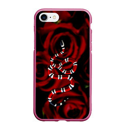 Чехол iPhone 7/8 матовый Змея в Цветах Розы Snake Rose, цвет: 3D-малиновый