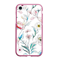 Чехол iPhone 7/8 матовый Цветы Нарисованные, цвет: 3D-малиновый