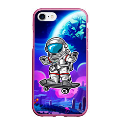 Чехол iPhone 7/8 матовый Космонавт - скейтер, цвет: 3D-малиновый
