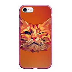 Чехол iPhone 7/8 матовый Полигональный кот подмигивает, цвет: 3D-малиновый