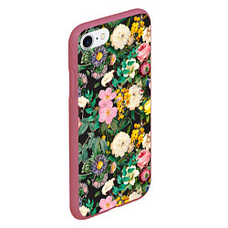 Чехол iPhone 7/8 матовый Паттерн из летних цветов Summer Flowers Pattern, цвет: 3D-малиновый — фото 2