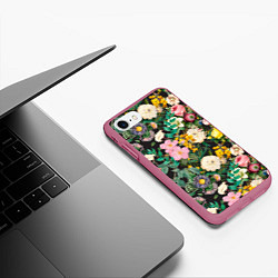 Чехол iPhone 7/8 матовый Паттерн из летних цветов Summer Flowers Pattern, цвет: 3D-малиновый — фото 2