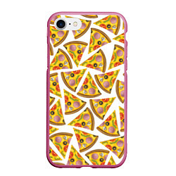 Чехол iPhone 7/8 матовый Кусочки вкусной пиццы, цвет: 3D-малиновый