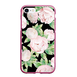 Чехол iPhone 7/8 матовый Цветы Нарисованные Пионы, цвет: 3D-малиновый