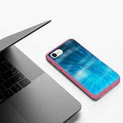 Чехол iPhone 7/8 матовый Линии на голубом фоне, цвет: 3D-малиновый — фото 2