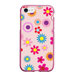 Чехол iPhone 7/8 матовый Мультяшные цветочки, цвет: 3D-малиновый