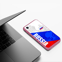 Чехол iPhone 7/8 матовый RUSSIA - SPORTWEAR - ТРИКОЛОР, цвет: 3D-малиновый — фото 2