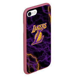 Чехол iPhone 7/8 матовый Лейкерс Lakers яркие молнии, цвет: 3D-малиновый — фото 2